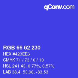Farbcode: RGB 66 62 230 | qconv.com