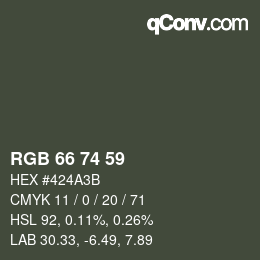 Farbcode: RGB 66 74 59 | qconv.com