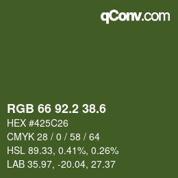 カラーコード: RGB 66 92.2 38.6 | qconv.com