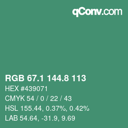 カラーコード: RGB 67.1 144.8 113 | qconv.com