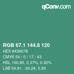 Color code: RGB 67.1 144.8 120 | qconv.com