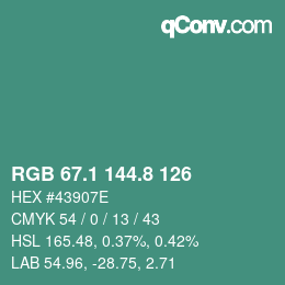 Color code: RGB 67.1 144.8 126 | qconv.com