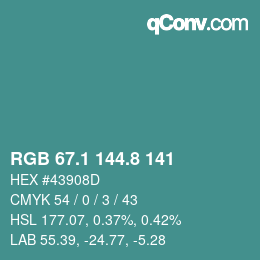 Color code: RGB 67.1 144.8 141 | qconv.com