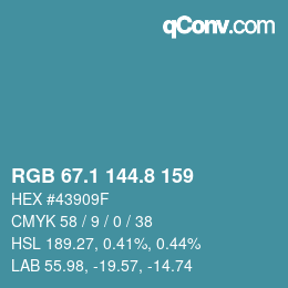 Color code: RGB 67.1 144.8 159 | qconv.com