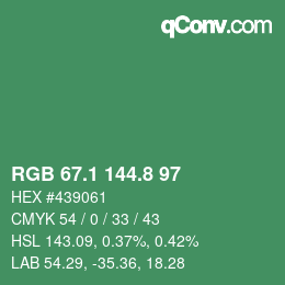 カラーコード: RGB 67.1 144.8 97 | qconv.com