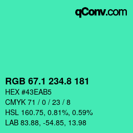 カラーコード: RGB 67.1 234.8 181 | qconv.com
