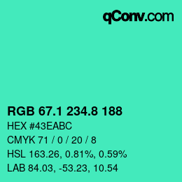 Color code: RGB 67.1 234.8 188 | qconv.com