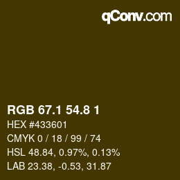 Color code: RGB 67.1 54.8 1 | qconv.com