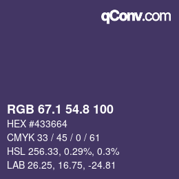 カラーコード: RGB 67.1 54.8 100 | qconv.com