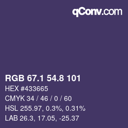 Color code: RGB 67.1 54.8 101 | qconv.com