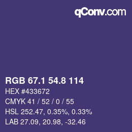 カラーコード: RGB 67.1 54.8 114 | qconv.com
