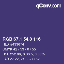 カラーコード: RGB 67.1 54.8 116 | qconv.com