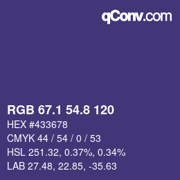 カラーコード: RGB 67.1 54.8 120 | qconv.com