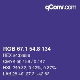 カラーコード: RGB 67.1 54.8 134 | qconv.com