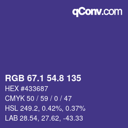 カラーコード: RGB 67.1 54.8 135 | qconv.com
