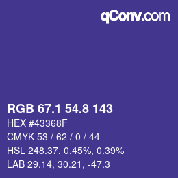 カラーコード: RGB 67.1 54.8 143 | qconv.com