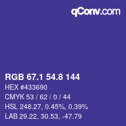 カラーコード: RGB 67.1 54.8 144 | qconv.com