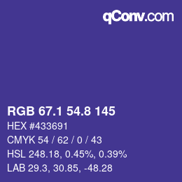 カラーコード: RGB 67.1 54.8 145 | qconv.com