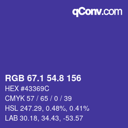 カラーコード: RGB 67.1 54.8 156 | qconv.com