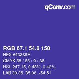 カラーコード: RGB 67.1 54.8 158 | qconv.com