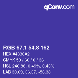 カラーコード: RGB 67.1 54.8 162 | qconv.com