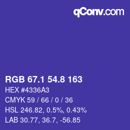 カラーコード: RGB 67.1 54.8 163 | qconv.com