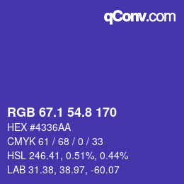カラーコード: RGB 67.1 54.8 170 | qconv.com