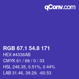 カラーコード: RGB 67.1 54.8 171 | qconv.com