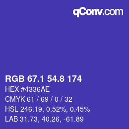 カラーコード: RGB 67.1 54.8 174 | qconv.com