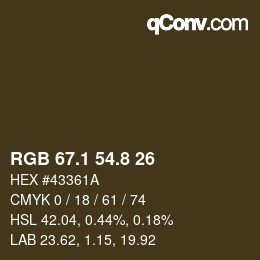 Color code: RGB 67.1 54.8 26 | qconv.com