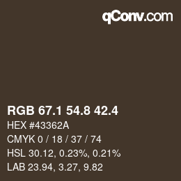 カラーコード: RGB 67.1 54.8 42.4 | qconv.com
