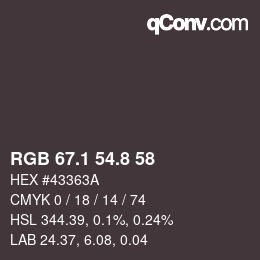 Color code: RGB 67.1 54.8 58 | qconv.com