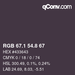Color code: RGB 67.1 54.8 67 | qconv.com