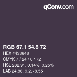 Color code: RGB 67.1 54.8 72 | qconv.com