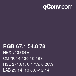 Color code: RGB 67.1 54.8 78 | qconv.com