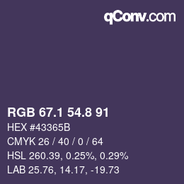 Farbcode: RGB 67.1 54.8 91 | qconv.com