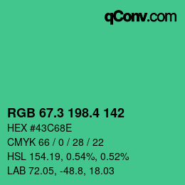 カラーコード: RGB 67.3 198.4 142 | qconv.com