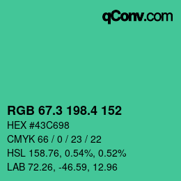 カラーコード: RGB 67.3 198.4 152 | qconv.com
