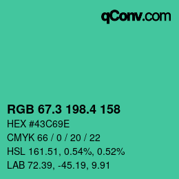 カラーコード: RGB 67.3 198.4 158 | qconv.com