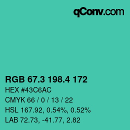 カラーコード: RGB 67.3 198.4 172 | qconv.com