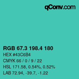カラーコード: RGB 67.3 198.4 180 | qconv.com