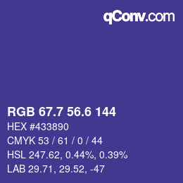 カラーコード: RGB 67.7 56.6 144 | qconv.com