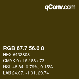 カラーコード: RGB 67.7 56.6 8 | qconv.com