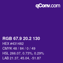カラーコード: RGB 67.9 20.2 130 | qconv.com