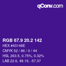 カラーコード: RGB 67.9 20.2 142 | qconv.com
