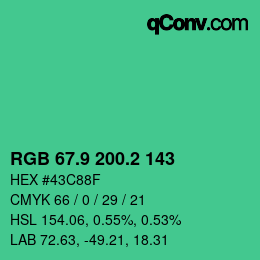 カラーコード: RGB 67.9 200.2 143 | qconv.com