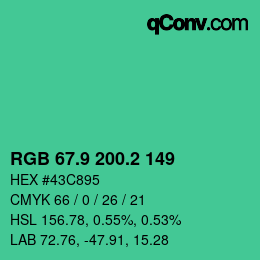 カラーコード: RGB 67.9 200.2 149 | qconv.com
