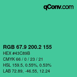 カラーコード: RGB 67.9 200.2 155 | qconv.com