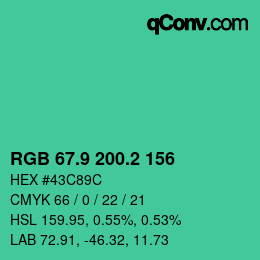 カラーコード: RGB 67.9 200.2 156 | qconv.com