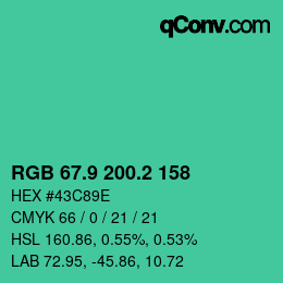 カラーコード: RGB 67.9 200.2 158 | qconv.com